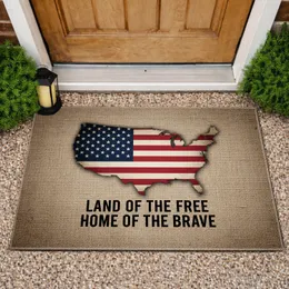 American Flag Map Land of the Free Home of the Brave - Independence Day Home Decor Doormat