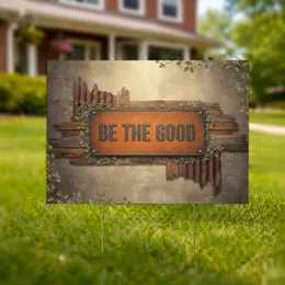 Weathered 'BE THE GOOD' Metal Plaque Rustic Orange Industrial Foliage Outdoor Decor Yard Sign