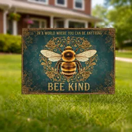 Fluffy Honey Bee Ornate Filigree Rose Bee Kind Kindness Message Outdoor Decor Gift Yard Sign