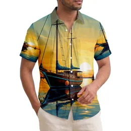 Prominent Sailboat Calm Water Golden Sky Sunset - Ocean Lover Home Decor Travel Gift Hawaiian Shirt
