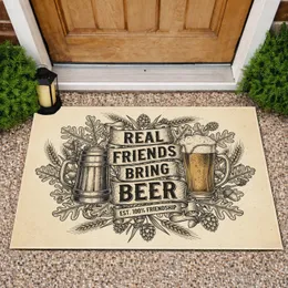 Beer Stein Glass Real Friends Bring Beer - Friendship Home Decor Gift Doormat