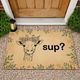 Botanical Leaf Giraffe Head Flowers 'sup?' Wildlife Lover Home Decor Gift for Animal Lover Doormat