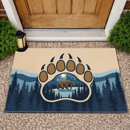 Bear Paw Night Mountain Scene - Rustic Home Decor Wildlife Lover Gift Doormat