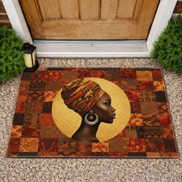 African Woman Headwrap Quilt Patchwork Portrait - Home Decor Gift for Culture Lover Doormat