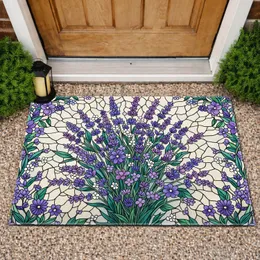 Stained Glass Lavender Purple Indigo Floral Arrangement - Home Decor Gift Doormat