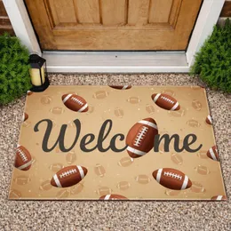 Welcome American Football with White Laces - Entryway Home Decor Gift for Football Fans Doormat