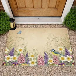 Spring Summer Garden Flowers Blue Tit Butterfly - Home Decor Gift for Nature Lovers Doormat