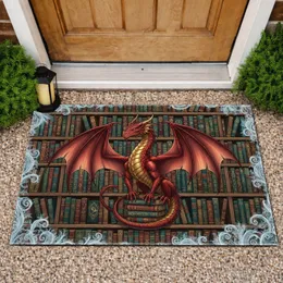 Deep Red Dragon Antique Bookshelf - Fantasy Lover Home Decor Gift Doormat