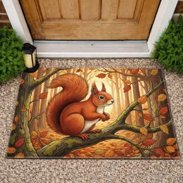 Red Squirrel Bushy Tail Autumn Forest Fallen Leaves - Wildlife Lover Home Decor Gift Doormat