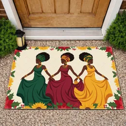 African Women Dancing Head Wraps Gold Jewelry Sunflower Poinsettia - Home Decor Gift Doormat