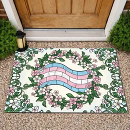 Transgender Pride Flag Botanical Wreath - Pride Celebration Gift for Ally Doormat