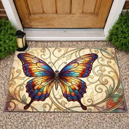 Stained Glass Butterfly Broad Wings Mosaic Botanical Filigree Art Nouveau Home Decor Gift Doormat