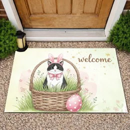 Black Cat Bunny Ears Easter Egg Basket Welcome - Spring Home Decor Gift Doormat