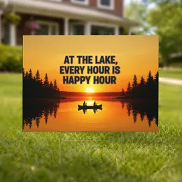 At The Lake Happy Hour Sunset Canoe Scene - Outdoor Living Decor Gift Yard Sign