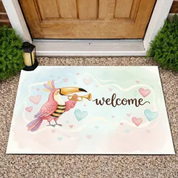 Pink Toucan Bird Trumpet Welcome Hearts - Home Decor Gift for Bird Lover Doormat