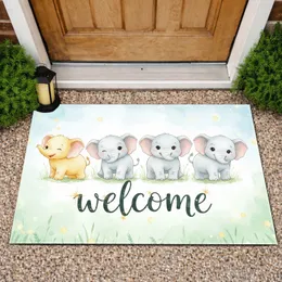 Baby Elephants Welcome Text - Home Entrance Decor Gift for Elephant Lovers Doormat
