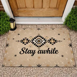 Aztec Central Motif Triangles Diamonds Squares Stay Awhile - Home Decor Gift Doormat
