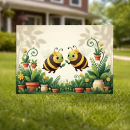 Cartoon Bees Daisy Flower Garden Pots - Outdoor Decor Gift for Garden Lover Yard Sign
