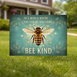 Honey Bee 'BEE KIND' Message Botanical Rosebuds Kindness Home Decor Gift Yard Sign