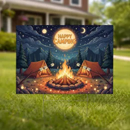 Happy Camping Moon Campfire Marshmallow Roast Tents Night - Outdoor Adventure Gift for Campers Yard Sign
