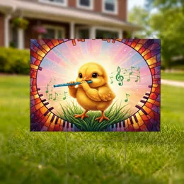 Baby Chick Flute Musical Notes Stained Glass Sunset - Music Lover Home Decor Gift Yard Sign