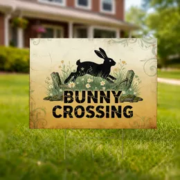 Bunny Crossing Rabbit Silhouette Wildflower Garden Decor Gift Yard Sign