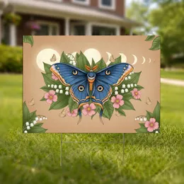Blue Atlas Moth Celestial Moons Garden Flowers - Nature Lover Home Decor Gift Yard Sign