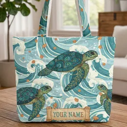 Sea Turtles Ocean Waves Scroll Name - Everyday Carry Gift for Turtle Lovers Quilted Tote Bag