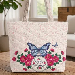 Monarch Butterfly Pink Floral Companion Butterfly Blossom Vines Everyday Carry Wildlife Lover Gift Quilted Tote Bag
