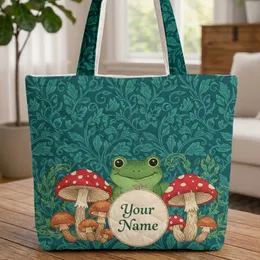 Green Frog Wild Mushrooms Circular Name Frame - Everyday Carry Gift Quilted Tote Bag