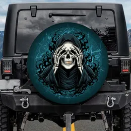Bone Skull Grim Reaper See No Evil Dark Hooded Robe Ethereal Mist - Gothic Halloween Gift Spare Tire Cover