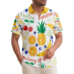 Bananas Pineapples Cherries Blueberries Orange Slices Fruit Medley Text - Travel Essentials Hawaiian Shirt