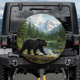 Mountain Lake Black Bear Forest Landscape - Outdoor Adventure Gift Spare Tire Cover