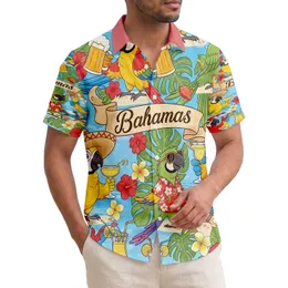 Cartoon Parrots Cocktails Bahamas - Tropical Vacation Gift for Parrot Lovers Hawaiian Shirt