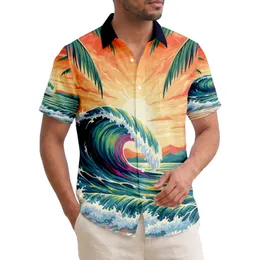 Breaking Wave Sandy Beach Sunset Palm Trees - Tropical Home Decor Gift Hawaiian Shirt