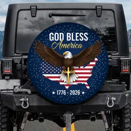 Bald Eagle Gold Cross America Map 1776-2026 God Bless - USA 250th Anniversary Gift Spare Tire Cover