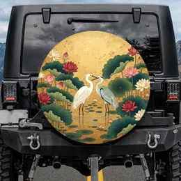 Herons Lotus Pond Golden Asian Tapestry - Wildlife Nature Home Decor Gift Spare Tire Cover