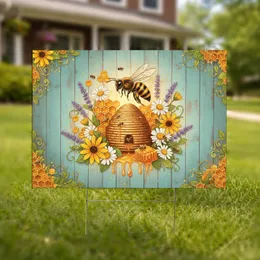 Honey Bee Beehive Wildflower - Farmhouse Decor Gift for Bee Lovers Yard Sign