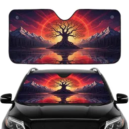 Ancient Gnarled Tree Fiery Sunburst Lake - Car Interior Upgrade Car Sunshade