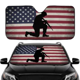 Solemn Soldier American Flag Military Tribute - Veterans Car Interior Upgrade Car Sunshade