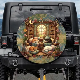 Cats Reading Library Nook Sunlit Window Antique Books - Cat Lover Gift for Bookworms Spare Tire Cover