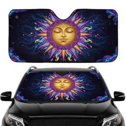 Smiling Sun Face Psychedelic Tie-Dye Rays Cosmic Void - Car Interior Upgrade Car Sunshade