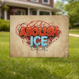 ABOLISH ICE Fiery Red Melting Blue - Protest Home Decor Statement for Activists Yard Sign
