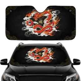 Fiery Eastern Dragon with Golden Accents and Swirling Smoke - Car Interior Upgrade Car Sunshade