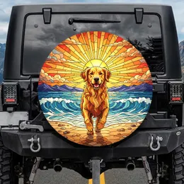 Golden Retriever Beach Shoreline Waves Sunburst - Dog Lover Gift Spare Tire Cover