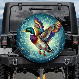 Stained Glass Mallard Duck in Flight - Wildlife Lover Gift Spare Tire Cover