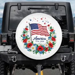 American Flag America 1776-2026 Patriotic Flowers - USA 250th Anniversary Gift Spare Tire Cover