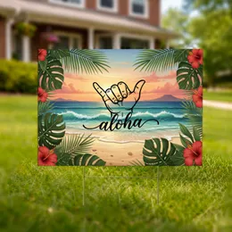 Shaka Hand Aloha Hawaiian Beach Sunset Tropical Home Decor Gift Yard Sign