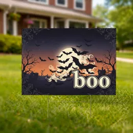 Flying Bat Swarm Boo Text - Spooky Twilight Halloween Decoration Yard Sign