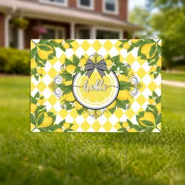 Hello Lemon Slice Black Bow Lemon Branches Greenery Welcoming Decor Yard Sign